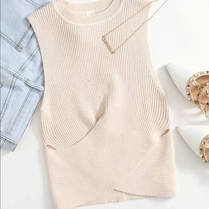 Cross wrap beige top